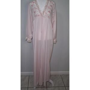 Vtg Pink Satin Lace Nightgown Sz M  Prairie Cottage Victorian Regency Princess